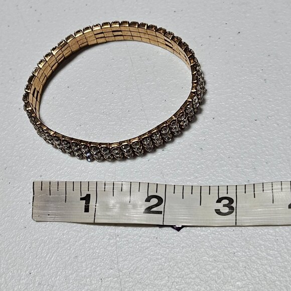 Elegant Gold Tone Rhinestone Three Strand Bracelet Stretch Fashion Jewelry Women - Picture 4 of 4